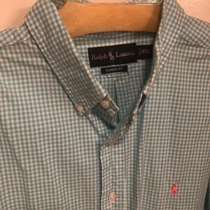 Baby Blue checkered Button down, Ralph Lauren XXL